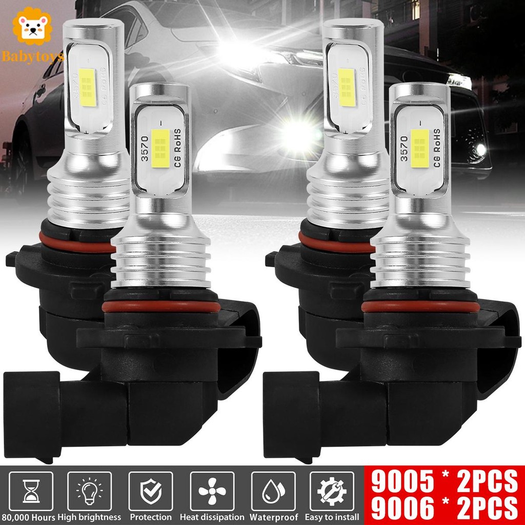 4 ชิ้น 9005 9006 LED ไฟหน้าชุด 4000LM 6000K 3570LED Super Bright ไฟหน้าหลอดไฟ IP65 กันน้ําต่ําไฟหน้า