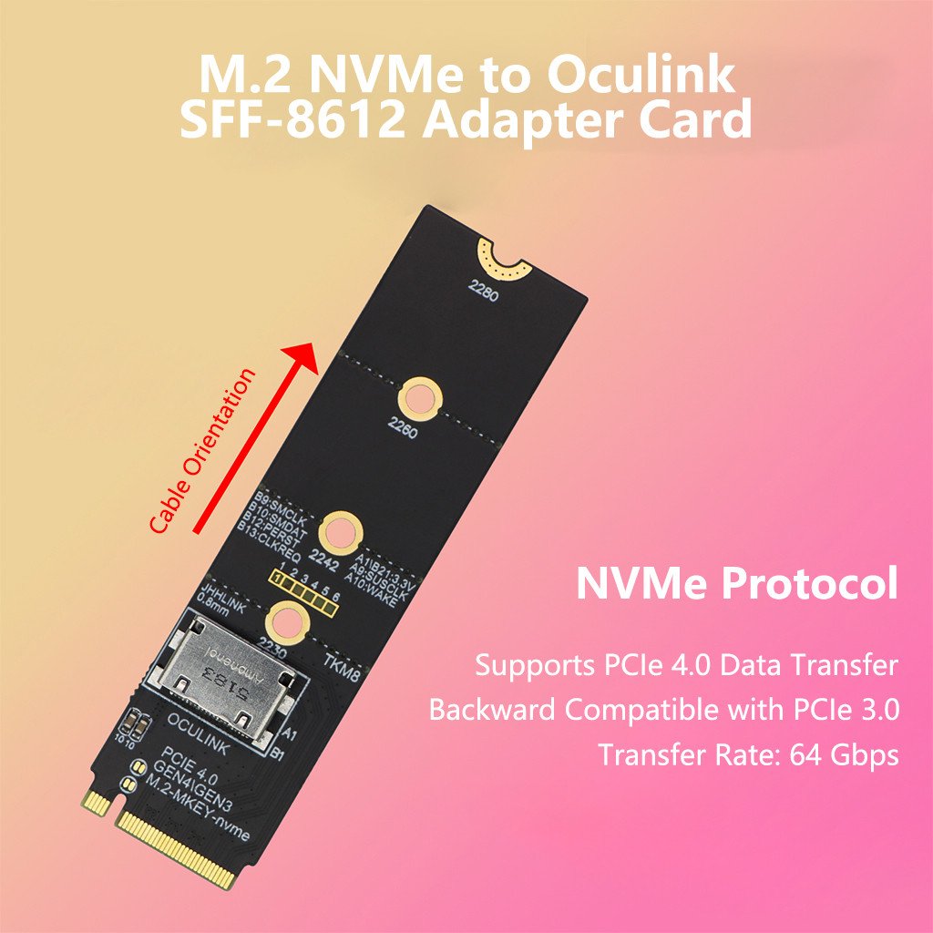 M.2 สําหรับ NVME ถึง OCulink Riser Card 2230-2280 M.2 PCIe X4 M คีย์ SFF-8612 หญิงอะแดปเตอร์แปลงสนับ