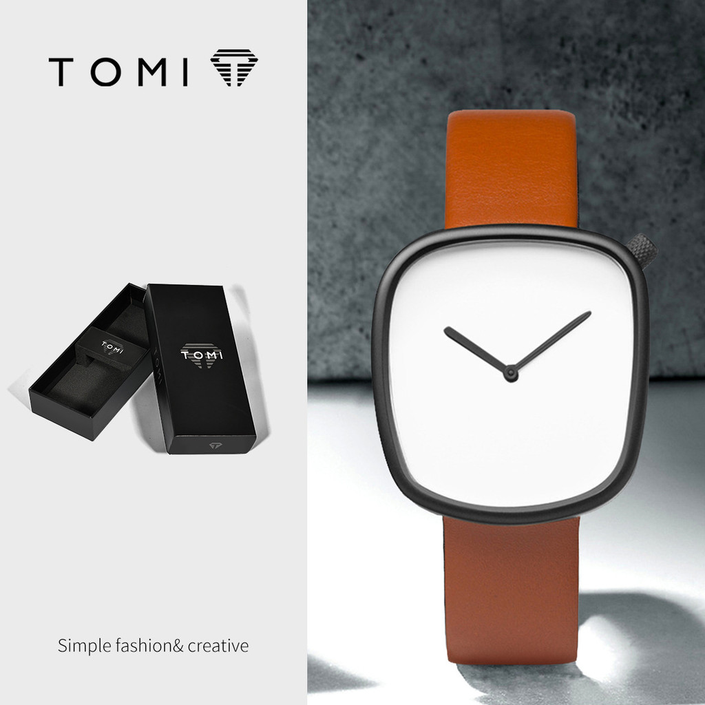 [ขนาดเล็ก Amount ขายส่ง] TOMI TOMI Pebble นาฬิกาควอตซ์แฟชั่นผู้ชายผู้หญิงเข็มขัดนาฬิกา Simple Square