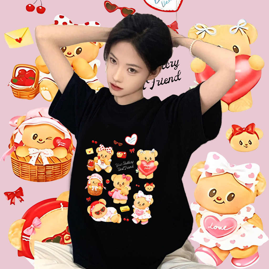 Butterbear x Sabina เสื้อยืดแขนสั้นทรงสวยระบายอากาศได้ดี เสื้อยืดคอตตอน เสื้อยืดพิมพ์ลาย