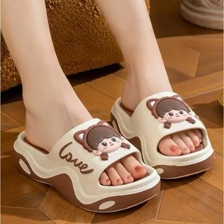 Bushopz รองเท้าแตะ รองเท้าแตะผู้หญิงแบบสวมพื้นนิ่มน้ำหนักเบาใส่สบาย ลายน่ารัก