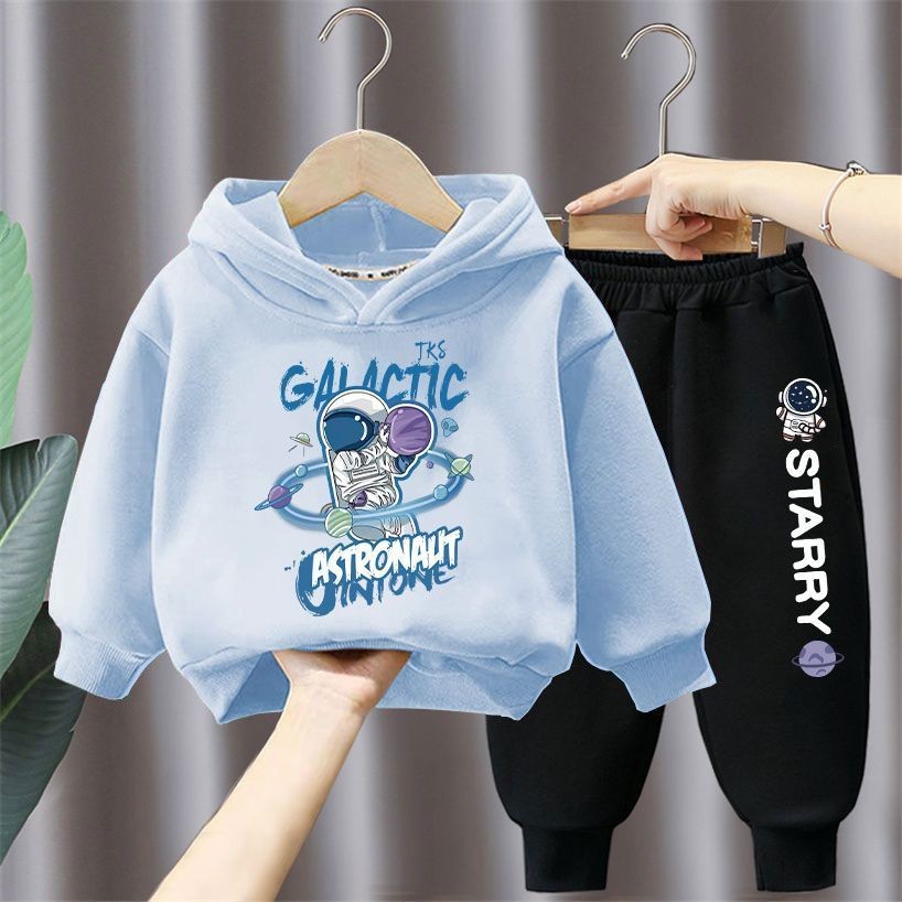 ชุดเด็กสองชิ้นสไตล์การ์ตูนตะวันตก ลายอวกาศ สำหรับฤดูใบไม้ผลิและใบไม้ร่วง