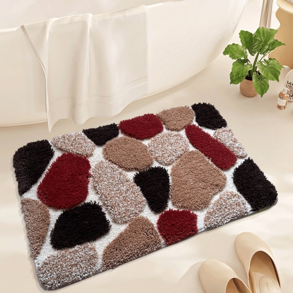 ผ้าฝ้าย Pebble Bath Runner NonSlip Plush Soft ทนทานพรมออกแบบล้างทําความสะอาดได้