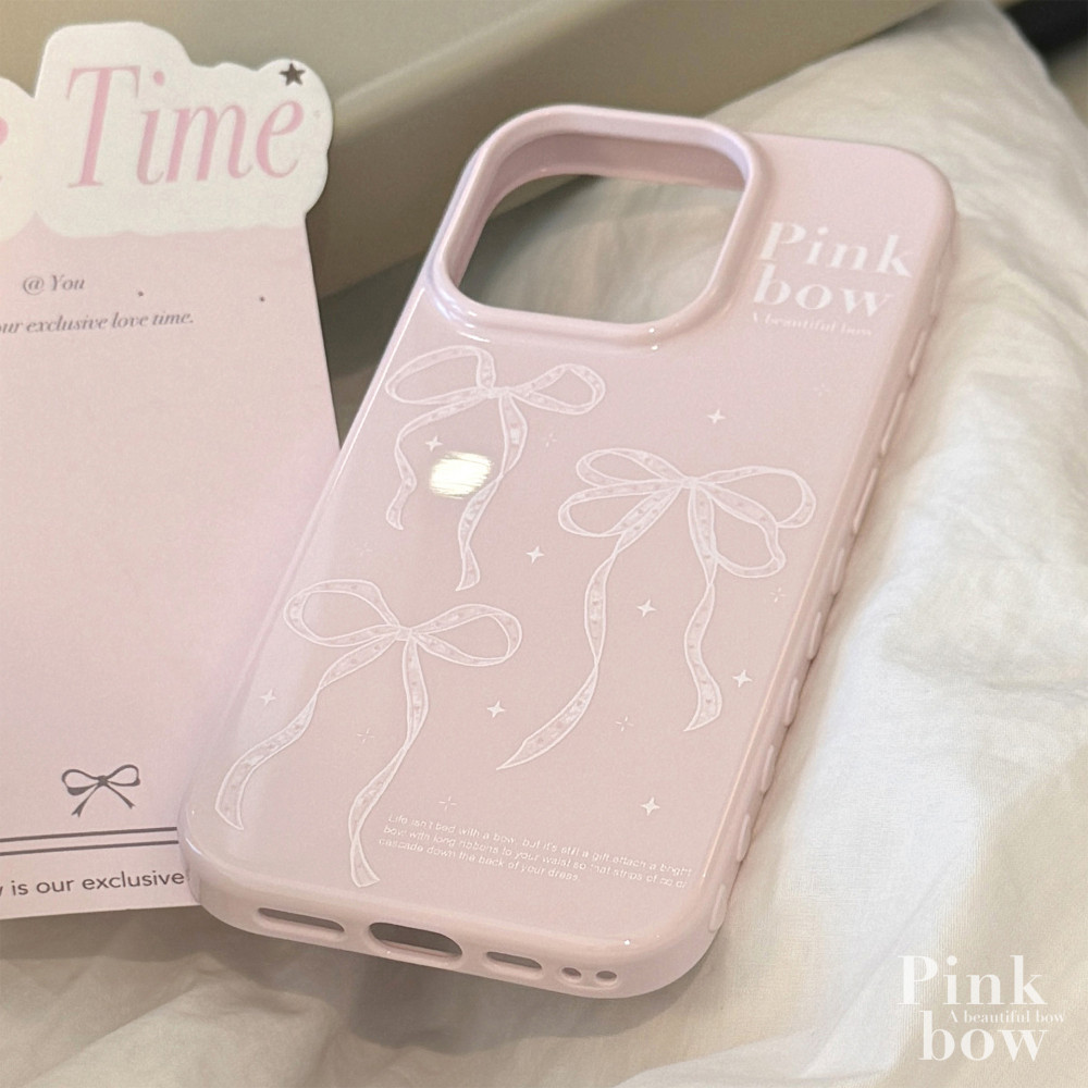 เกาหลี Graffiti สีชมพู Bowknot ริบบิ้นกรณี iPhone สําหรับ iPhone 17 Pro Max 17 Pro 17 16 Pro Max 16 15 14 13 12 Anti Drop เลนส์ป้องกัน Soft Tpu Glossy ฝาหลัง