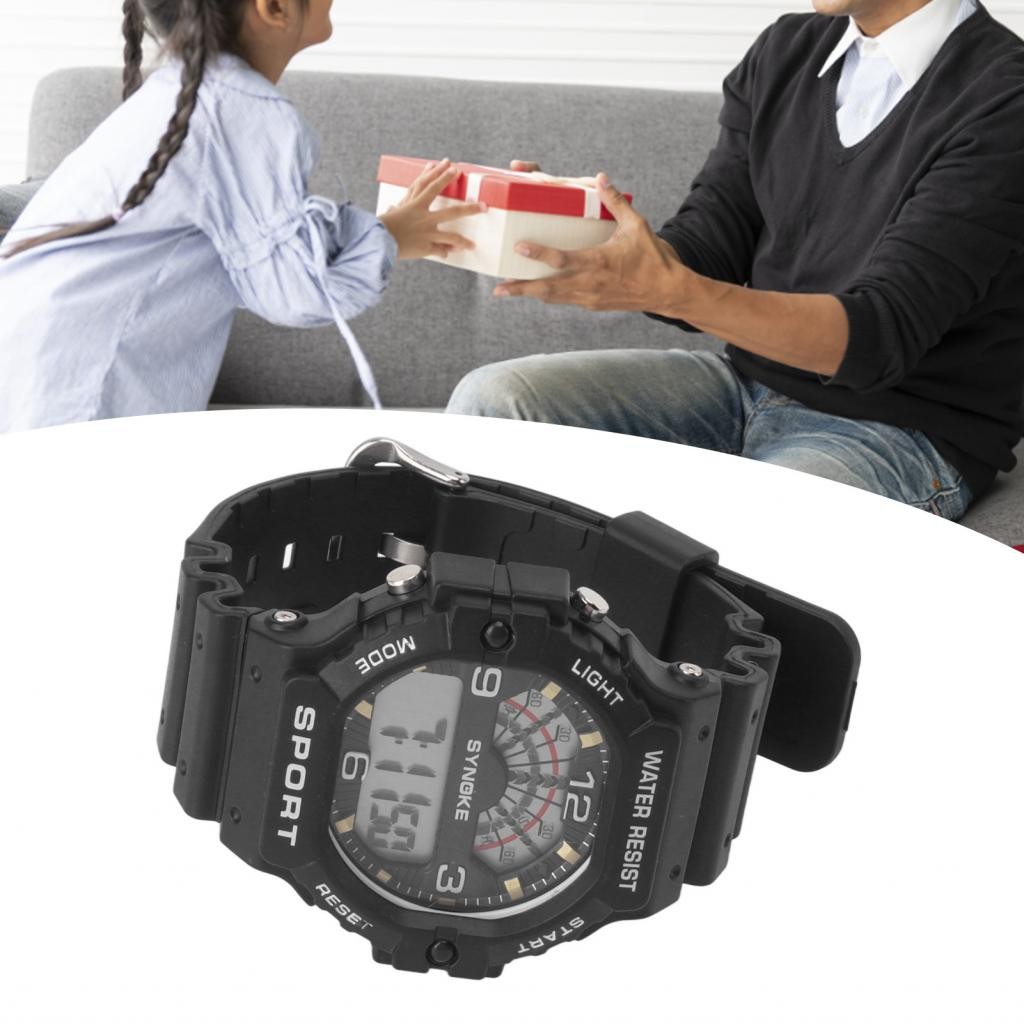 Xihho-vn DAUZ Mens นาฬิกาอิเล็กทรอนิกส์ 12 24 ชั่วโมงระบบกีฬาสายยางดิจิตอล Chronograph Hourly WR50M 