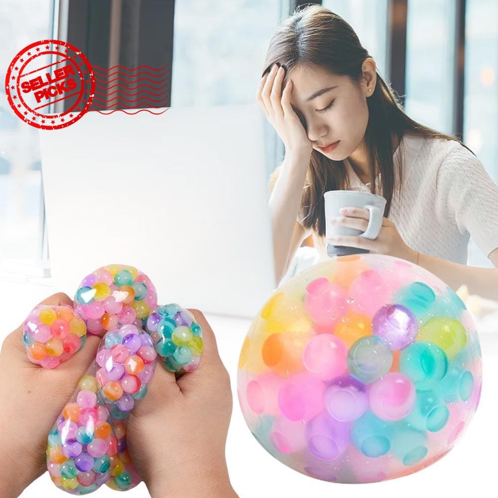 Tpr ลูกบอลแก้วสีตาข่ายฟรีลูกปัดแก้วปล่อย Joy Pinch ลูกบอลลูกปัดนุ่มลด B4i1