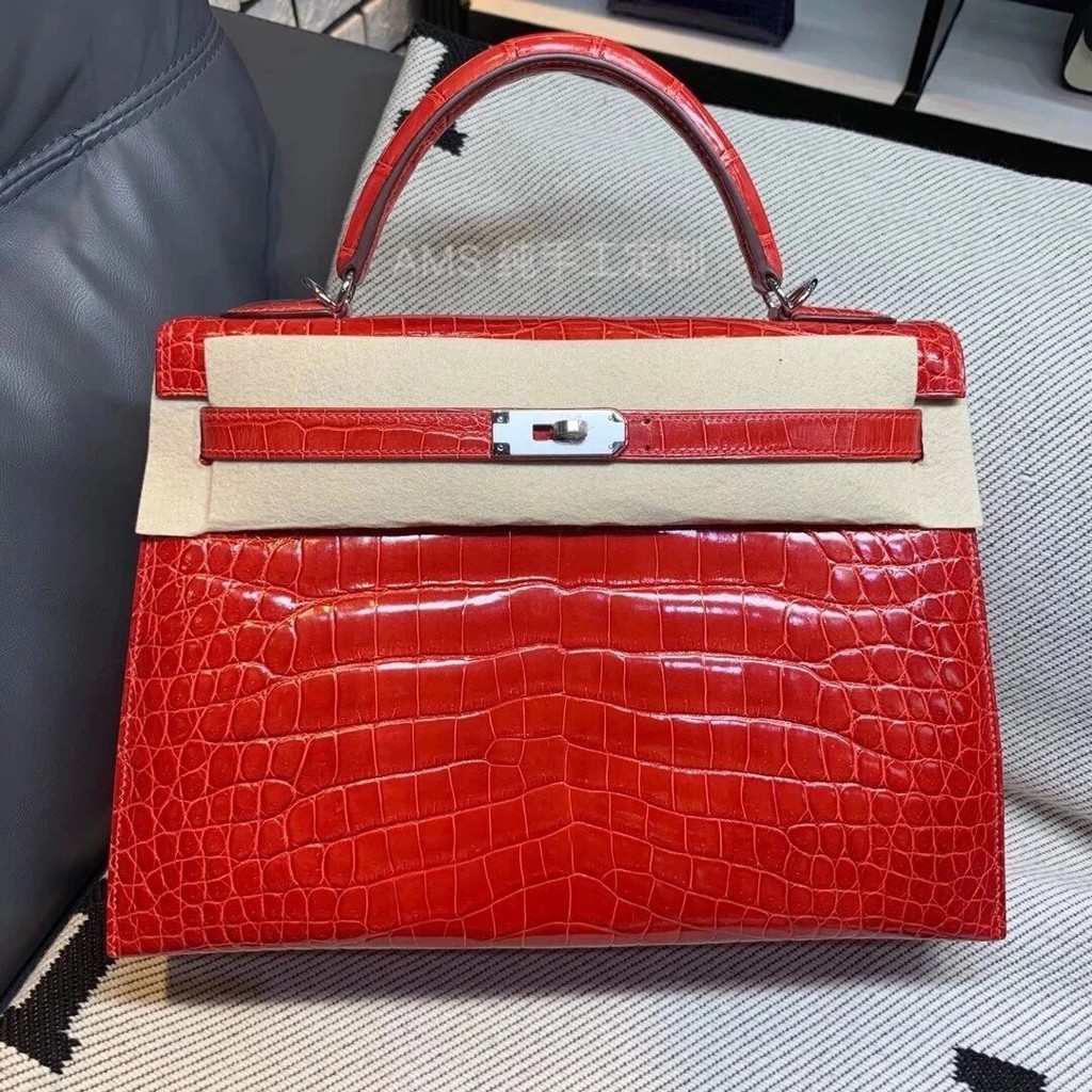 Kelly 28 ซม. Ferrari Red Full Hand Seven Nile Crocodile