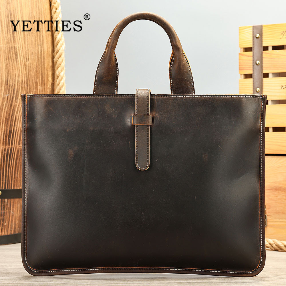 YETTIES Vintage Cowhide Hand Bag Briefcase 15 นิ้วกระเป๋าแล็ปท็อปกระเป๋าสํานักงา