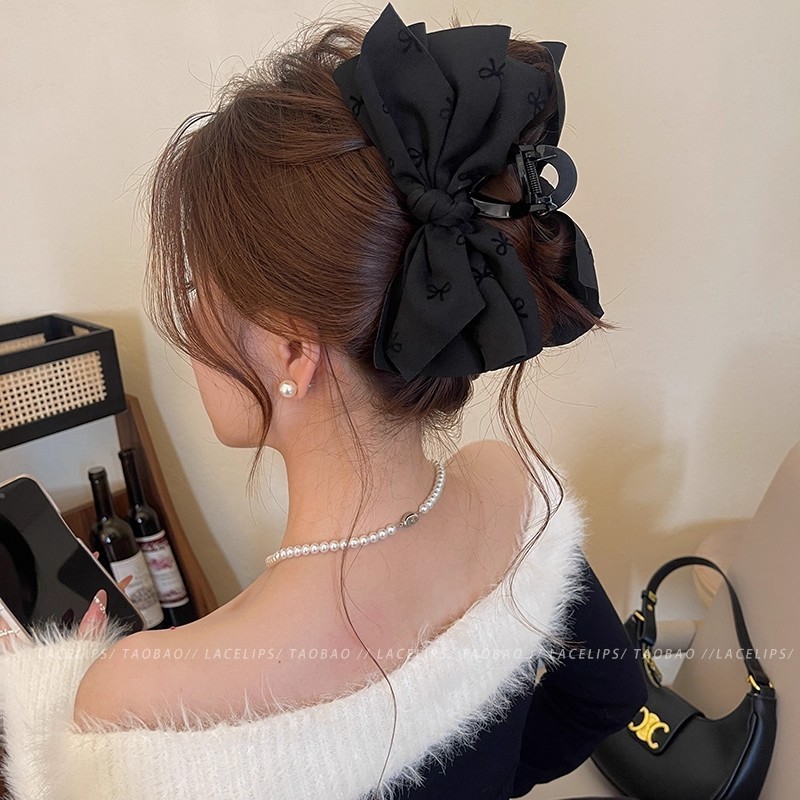 คลิปผมสองชั้นสำหรับผู้หญิง สไตล์โบว์ซัตินขนาดใหญ่ - รูปที่ 4