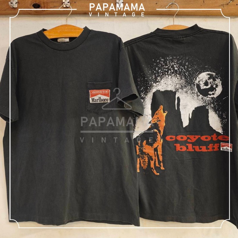 Marlboro coyote bluff poket Bio Washed tag USA เสื้อวินเทจ เสื้อวง heavy vintage shirt