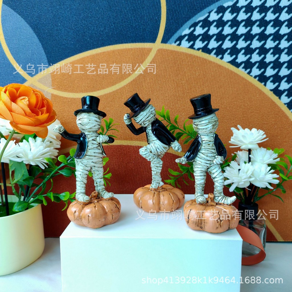 跨境新款万圣节木乃伊树脂摆件装饰道具圣诞节礼物树脂工艺品摆件Crossborder New Halloween Mummy Resin Decoration20250924