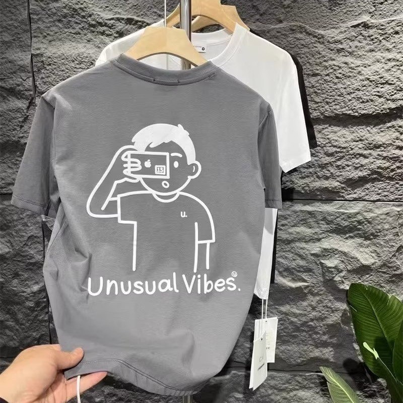 2025 NEW 2025 Korean Version Simple Embroidery Pure Cotton Men's Short Sleeve T-Shirt Summer Trend C