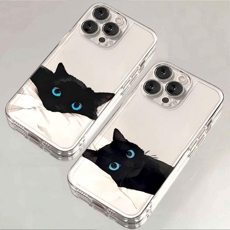Sleeping Black CatปลอกใสสําหรับiPhone 16 15 14 13 12 11 Pro XS Max X XR 8 7 Plus Soft Caseคลุมทั้งหมด | ทคบีดาจ