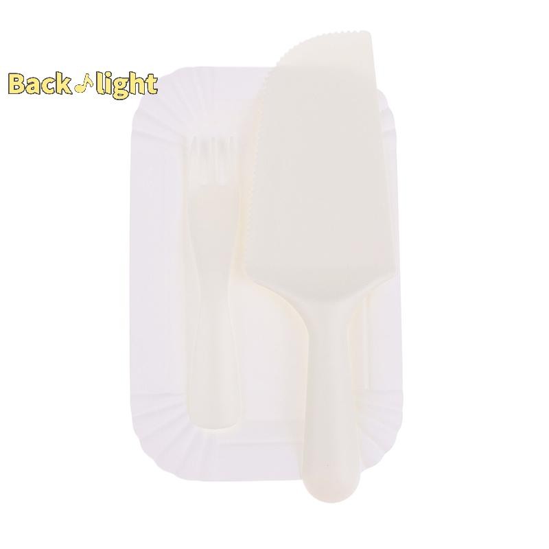 [Backlight] 5Person 10Person White Birthday Cake Fork Set Plastic Disposable Dinner Plate Set Baking