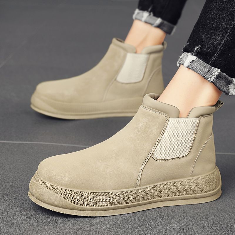 รองเท้าผู้ชายสไตล์อังกฤษ High-top Chelsea Boots หนา ต้านทานการลื่นไถล สำหรับฤดูใบไม้ร่วงจากแบรนด์ Ma
