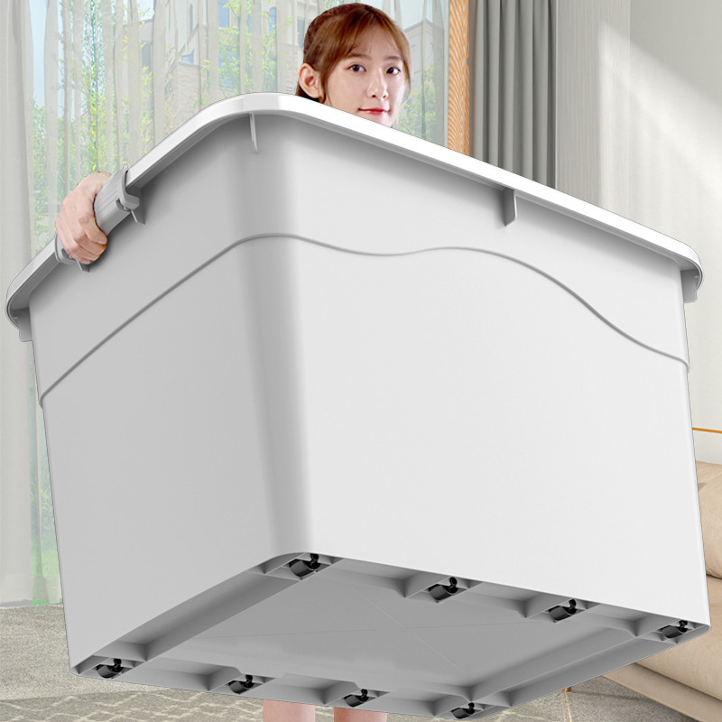 Joy [100 ลิตร สีเทา ] กล่องพลาสติก ลังพลาสติก กล่องสีเทากล่องล้อ มีล้อ - มีล้อและตัวล็อค เก็บของได้เยอะ แข็งแรงที่สุด