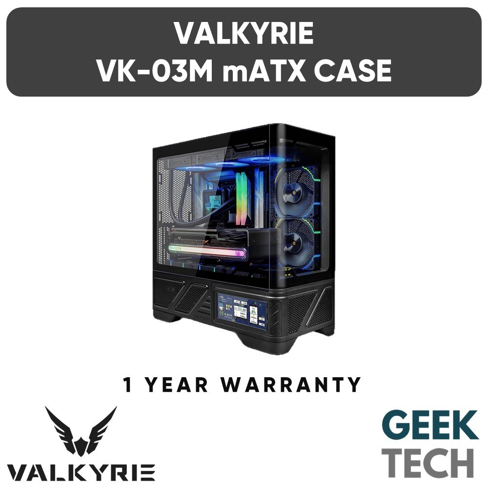 VALKYRIE VK-03M mATX เคสคอมพิวเตอร์ PC พร้อมหน้าจอสัมผัส 6.2 ", พัดลม ARGB 3x ติดตั้งไว้ล่วงหน้า