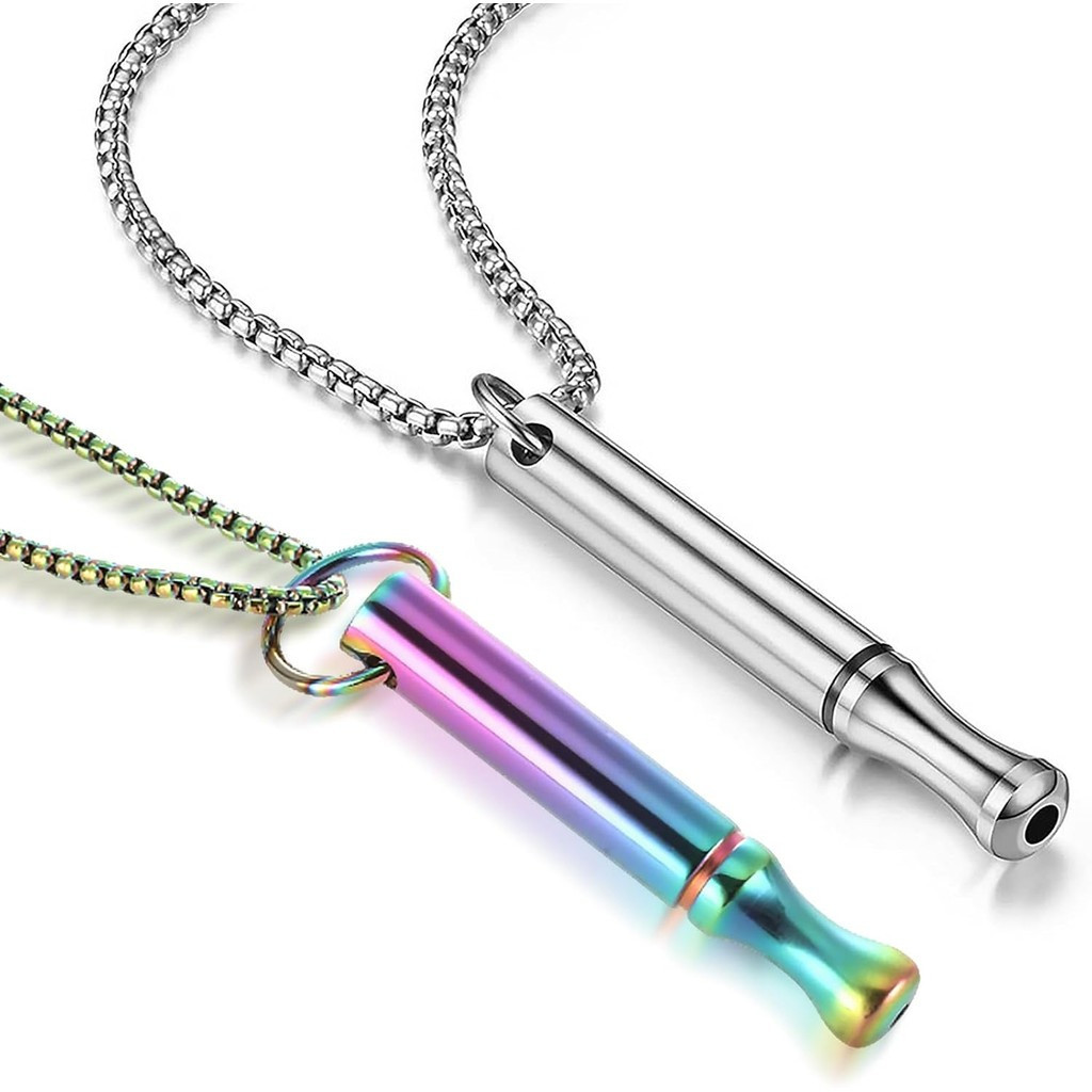 HDXH 2 PCS breathing necklace,Stainless steel breath relief anxiety whistleStress relief,Stress Reli