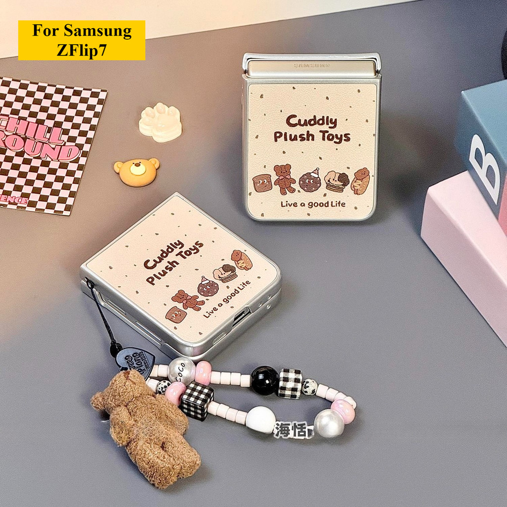 การ์ตูนน่ารัก Muppet หมีสร้อยข้อมือเคสโทรศัพท์เหมาะสําหรับ Samsung Galaxy ZFlip7 Zflip6 ฝาครอบป้องกันด้านหลังสําหรับ ZFlip 7 5 6 5G Purax Mixflip N3Flip Lanyard เปลือกพับได้