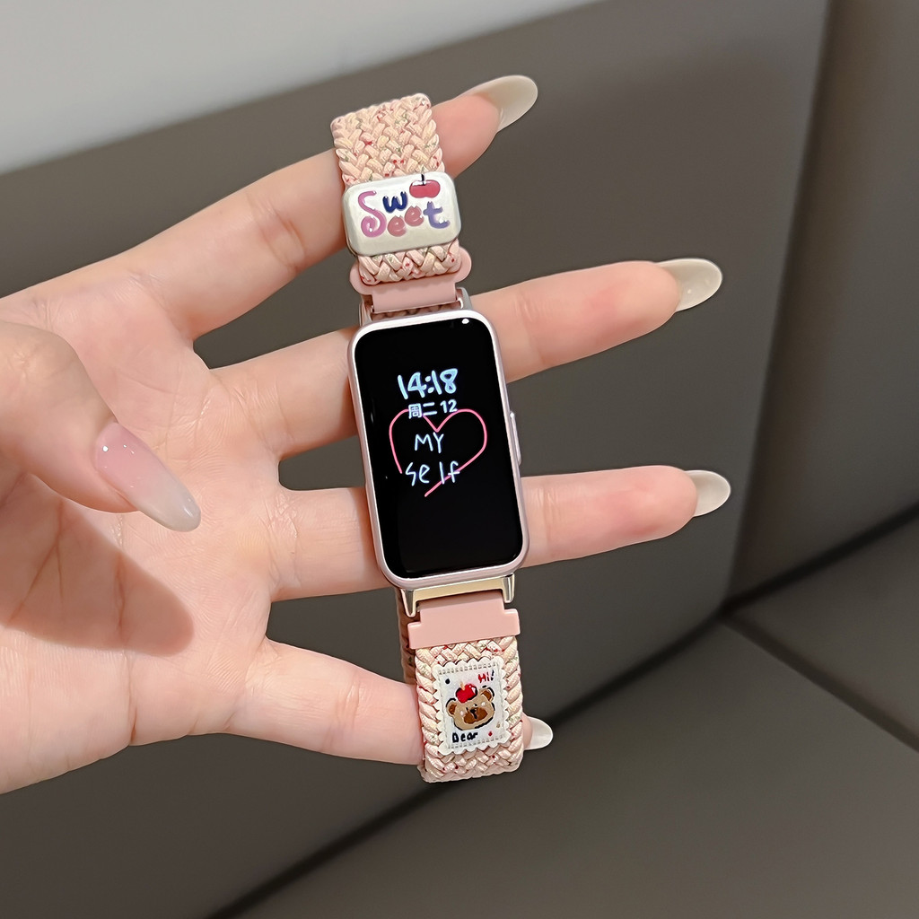 หัวเข็มขัดแม่เหล็กสายหมีน้อย For huawei band 11 / 11 Pro สร้อยข้อมือยางยืดปรับได้เปลี่ยนสําหรับ Huawei Band 10 9 8 สายรัดข้อมือ