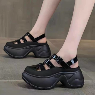 One for all พร้อมส่งจากไทย TX729 รองเท้าเเตะส้นหนาผู้หญิงเปิดส้น มีสายรัดข้อเท้า หนา8CM กันลื่น ใส่สบาย สำหรับผู้หญิง