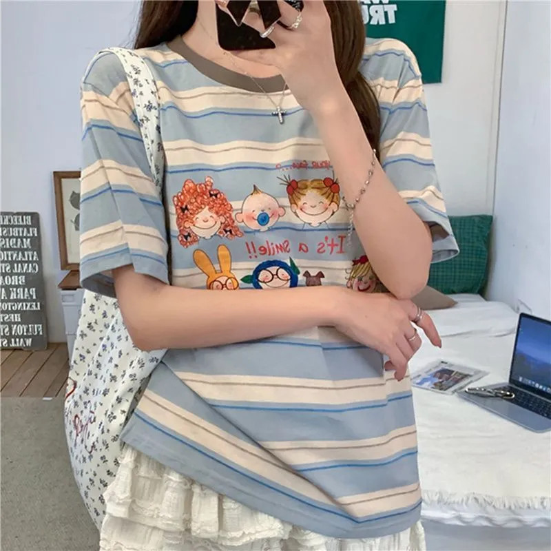 Breeze การ์ตูนอเมริกันลายเสื้อยืดแขนสั้นผู้หญิง 2025 ใหม่ฤดูร้อนครึ่งแขนด้านบน