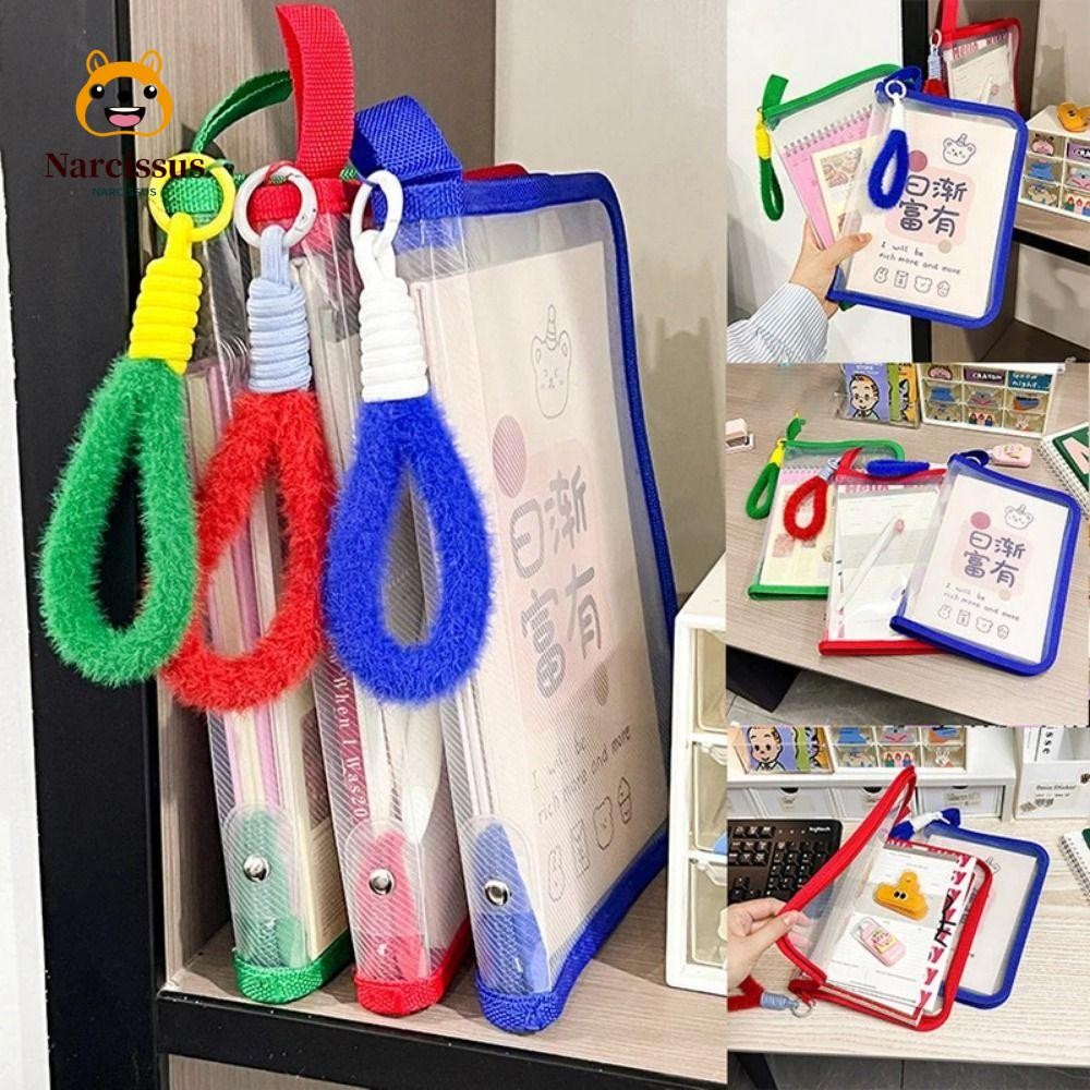 NARCISSUS Storage Organizer Bag, PP Student Handbag A4 Zipper File Bag, Transparent High-capacity Fi