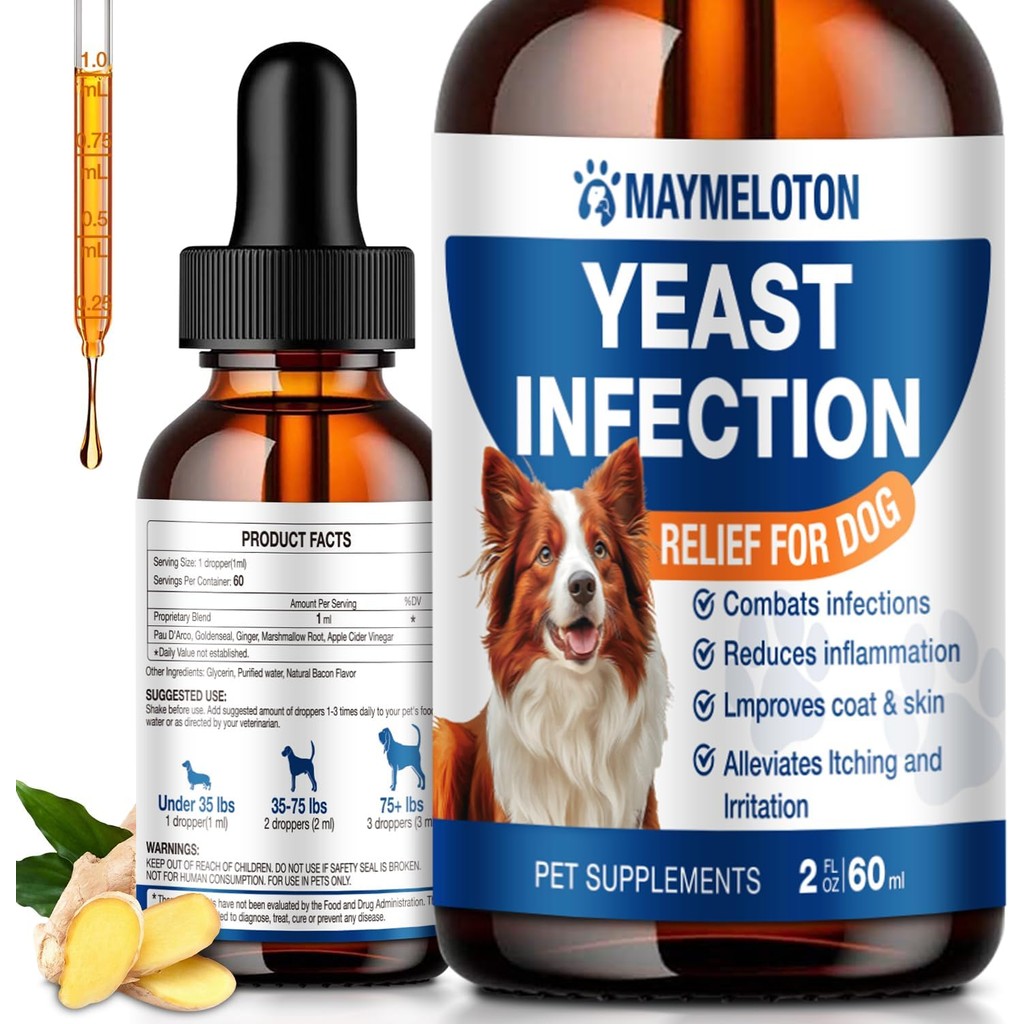 Yeast Infection Treatment for Dogs - Natural Anti Yeast Drops, Ear & Skin Itch Relief, โรคภูมิแพ้, ล