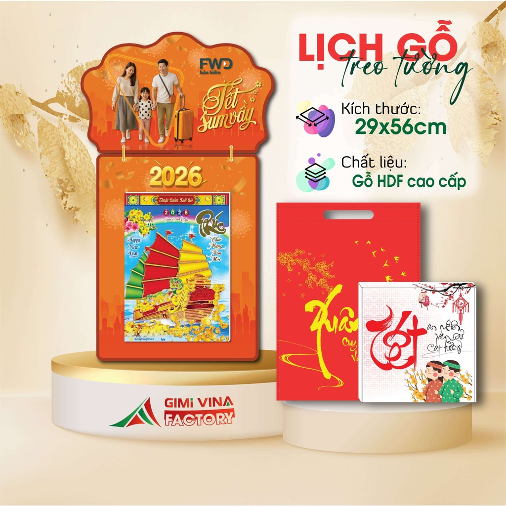 IMWI GIMIVINA LGVQC075 ปฏิทินติดผนังไม้ FWD ของขวัญประกัน