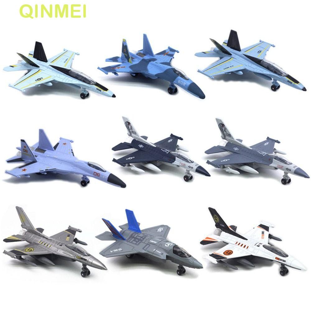 QINMEI Aviao เครื่องบินรุ่น, Diecast Pullback & Go Fighter เครื่องบินของเล่น, เค้ก Topper จําลองแสงเ