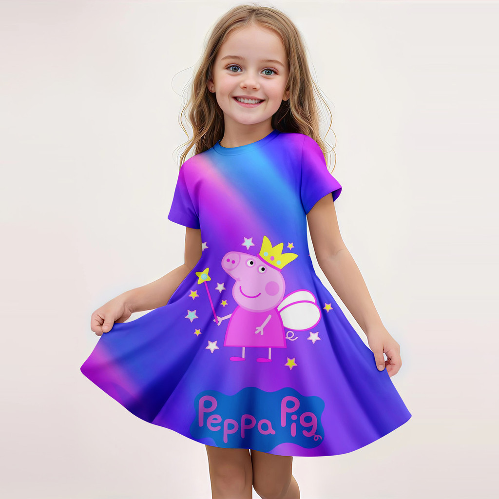 Peppa Pig 3D ลายพิมพ์ ชุดแขนสั้น สำหรับเด็กหญิง น่ารักสำหรับการสวมใส่และการเล่นบทบาท ราคา ถูกที่สุด ดีลบีเคเค แกลเลอรีภาพที่ 2