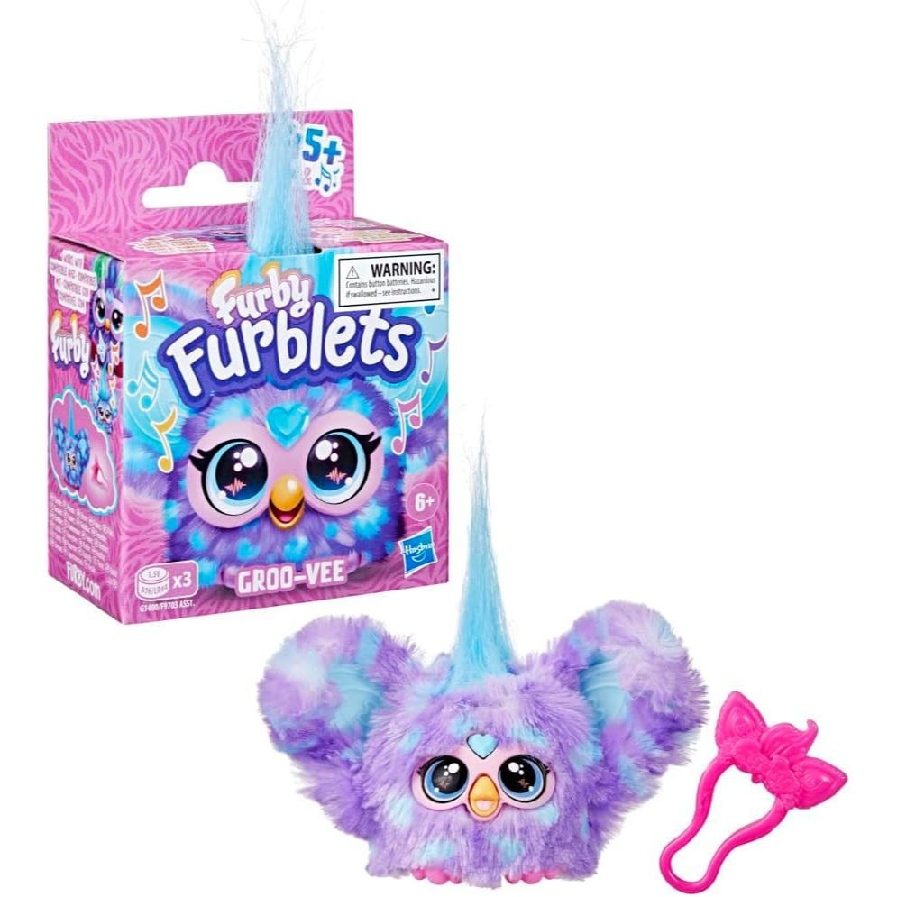 45+ Sounds & Music, Speaks Only Furbish, ของเล่นตุ๊กตาอิเล็กทรอนิกส์ สีม่วง Furby Furblets Groo-Vee 