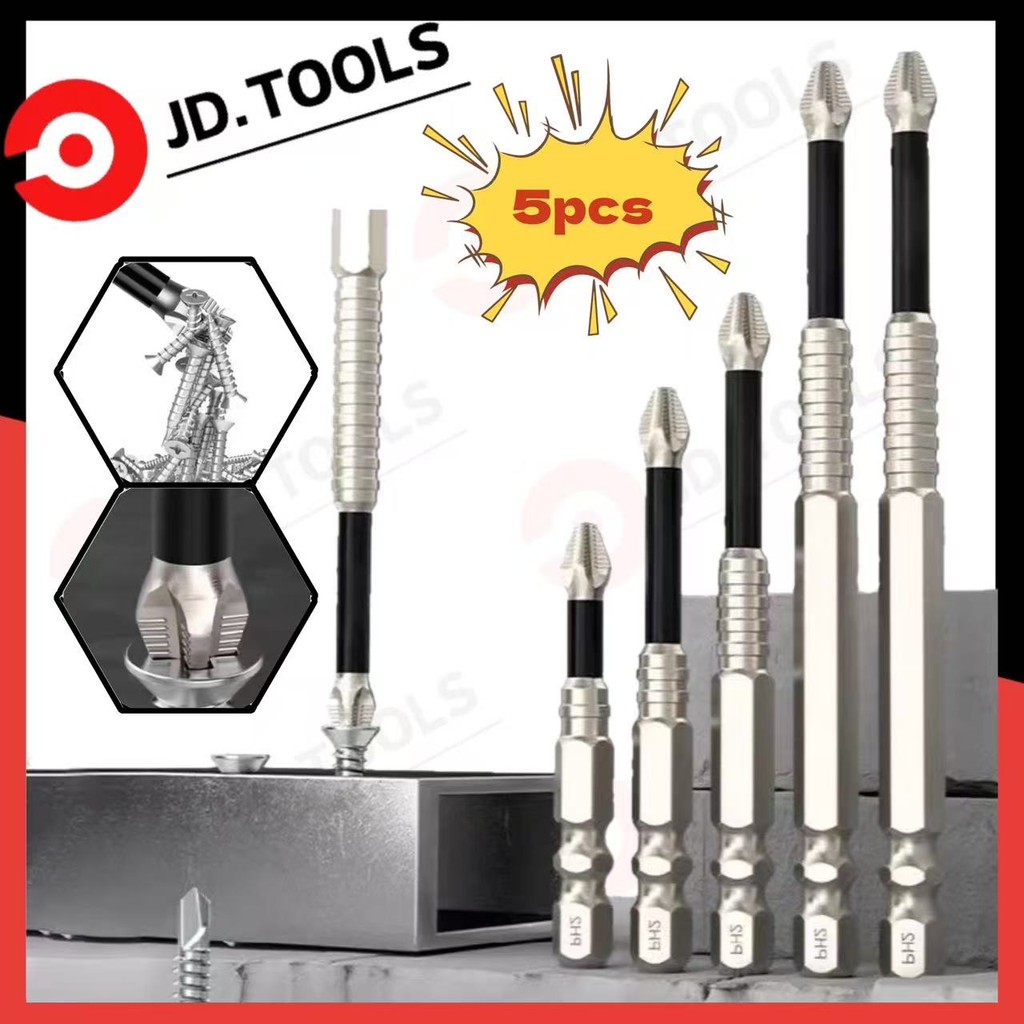 5pcs Anti-slip ไขควงแม่เหล็กบิต K5 ด้ายทนต่อแรงกระแทก Cross Bit, มัลติฟังก์ชั่นโลหะผสมเหล็ก ความแข็งสูง ไขควงบิต