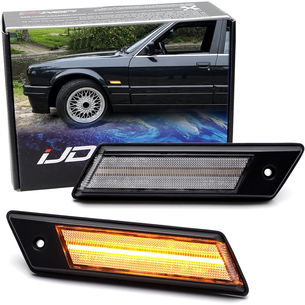 IJDMTOY Euro-Spec Semi-Clear เลนส์ Amber Full LED บังโคลนหน้าด้านข้างไฟใช้งานร่วมกับ BMW E30 E28 E24