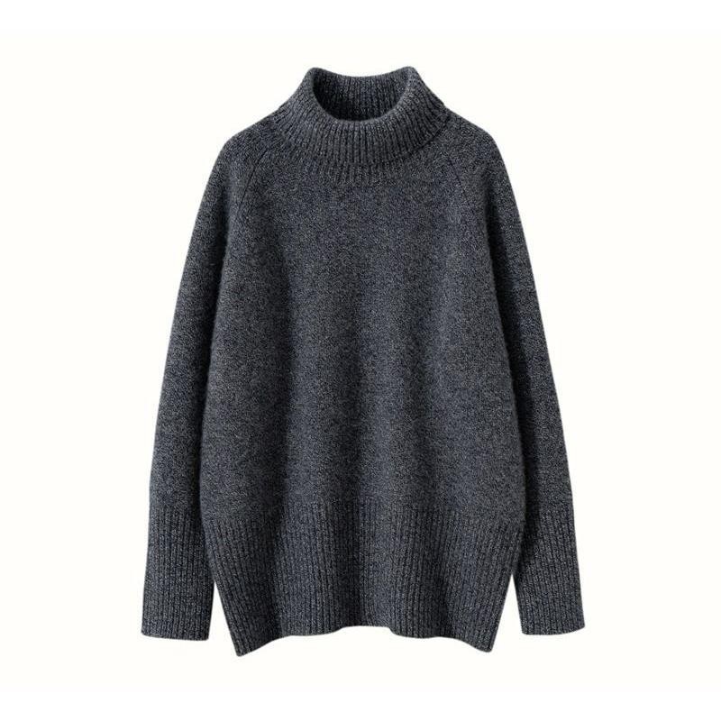 เสื้อถักนิตติ้งสำหรับผู้หญิง แบบหลวม คอสูง สไตล์เรียบง่าย เหมาะสำหรับฤดูหนาวและใบไม้ร่วง - รูปที่ 3