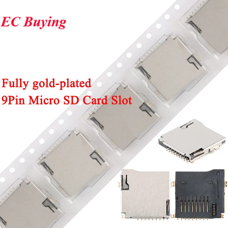 10PCS/5PC 9Pin Micro SD Card Slot Connector Self-elastic Fully Gold-plated TF MicroSD Card Holder Deck สําหรับหน่วยความจําโทรศัพท์มือถือ
