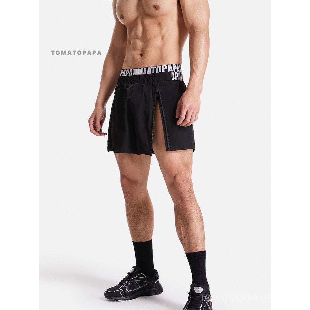 TOMATOPAPA กางเกงขาสั้นผู้ชาย - เอวยางยืด ซิปด้านข้าง สำหรับออกกำลังกายและชายหาด กันน้ํา