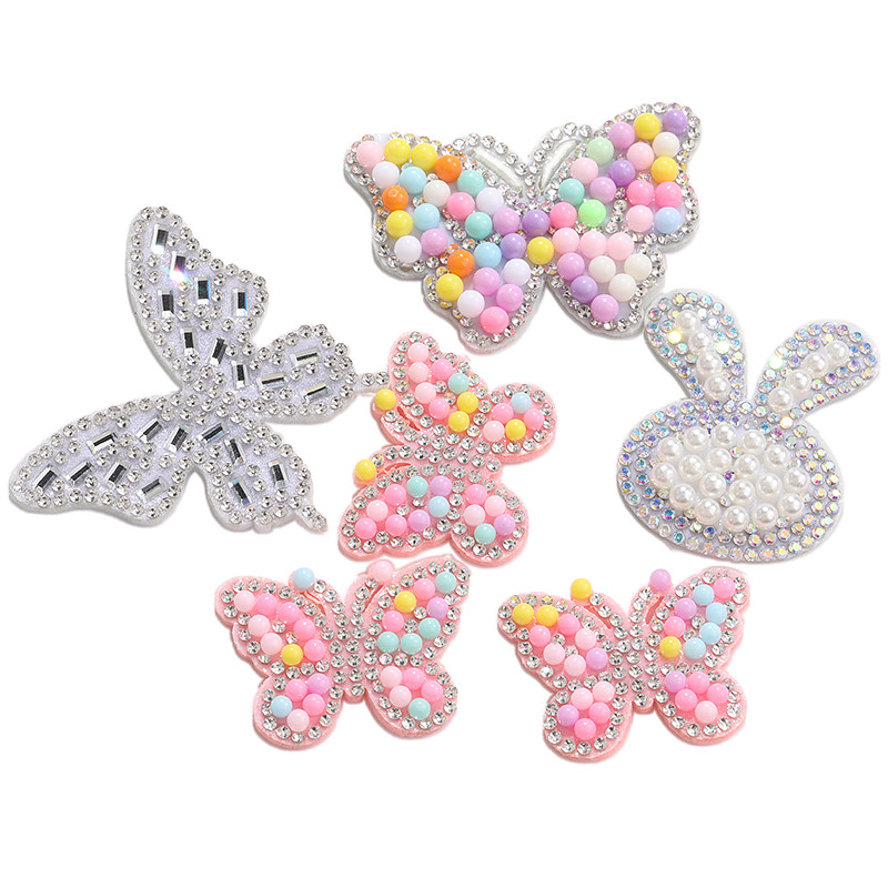 ผ้า-applique ดีไซน์ใหม่ จากวัสดุ ABS เพอร์ล, non-woven fabric และ Rhinestones สำหรับตัดแต่งเสื้อผ้า