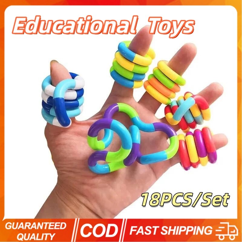 18ชิ้นเปลี่ยนรูปเชือกปม/เซ็ตสนุกและการศึกษาบิดเพลงปริศนาของเล่นสีสุ่มสําหรับเด็ก-ผู้ใหญ่ความเครียดบร