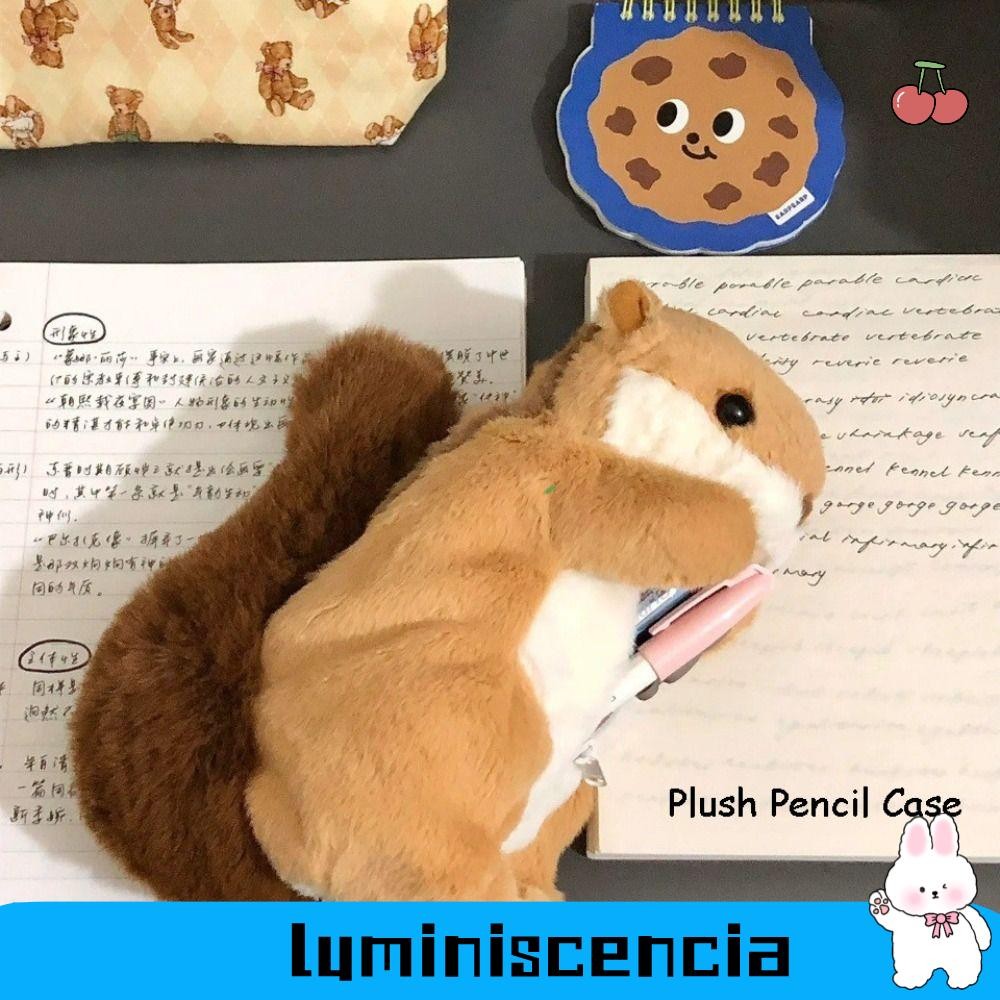 LUMINESCIA Ins Pencil, Student Stationery Large-capeed Squirrel Pen Bag, Soft Plush Pencil Squirrel 