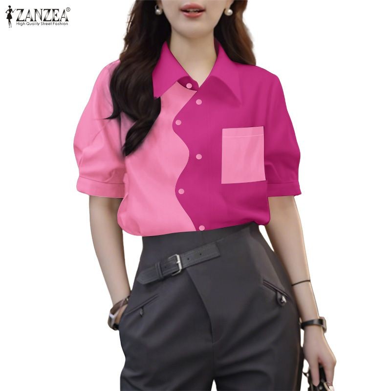 ZANZEA เสื้อแฟชั่นสไตล์เกาหลี แขนพัฟ มีกระเป๋า สำหรับผู้หญิง — صورة 4