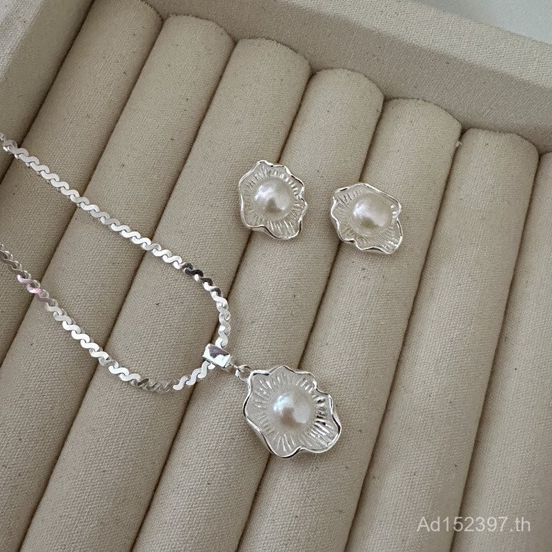 Niche แฟชั่นไข่มุกออกแบบต่างหู Poached ไข่เงินสเตอร์ลิงสไตล์เกาหลีสร้อยคอ S925 เวอร์ชั่นเกาหลีแห้งเร