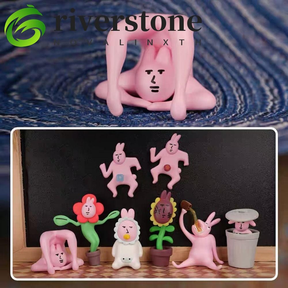 RIVERSTONE My Friend Rabbit Action Figure, Collection ตลกตุ๊กตากระต่ายสีชมพู, รูปปั้นน่ารักน่ารักการ
