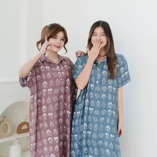 Daster Busui Kerah Kancing Kekininan Estetik Gemes Vol. 1 DOODLE Daster Tidur Bahan Rayon Arnisa