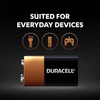 แบตเตอรี่อัลคาไลน์ Duracell 9V (1 ชิ้น) 9V Duracell Original ติดทนนานไม่ติด