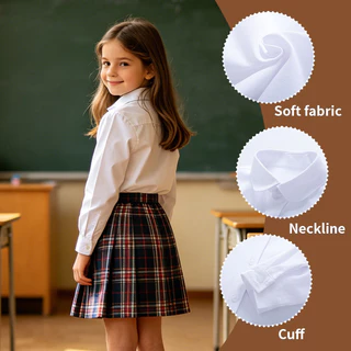 🌞【ส่งจากกทม】เสื้อเชิ้ตเด็กแขนยาว สีขาว ผ้าฝ้าย ระบายอากาศ ใส่ไปโรงเรียน ชายหญิง 3-13ปี