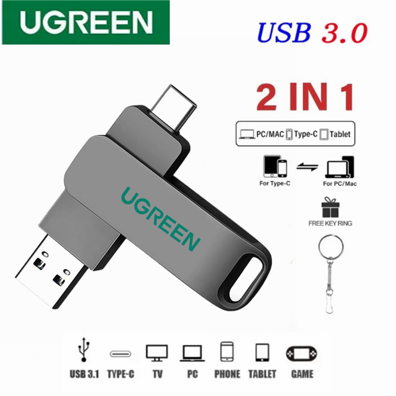 Ugreen TYPE-C USB แฟลชไดรฟ์หมุนได้ 2 IN 1 ไดรฟ์ปากกา 1TB 2TB Key Chain Creative Memory Stick ของขวัญสําหรับโทรศัพท์ U Disk