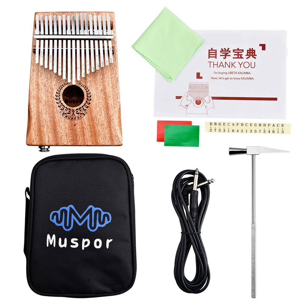 HS-Muspor 17-tone EQ กล่องไฟฟ้า mahogany-core เปียโนนิ้วหัวแม่มือ kalimba เปียโนนิ้วพร้อมแพ็คเกจ + ส