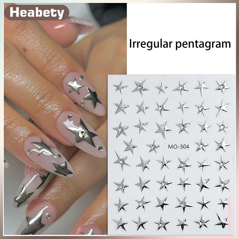 [ Heabety] 3D ไม่สม่ําเสมอ Pentagram พร้อม Rhinestone เล็บ Stiers Y2K Satr Nail Art Decals Starlight Charm ฟอยล์ตกแต่ง Self กาว [COD]