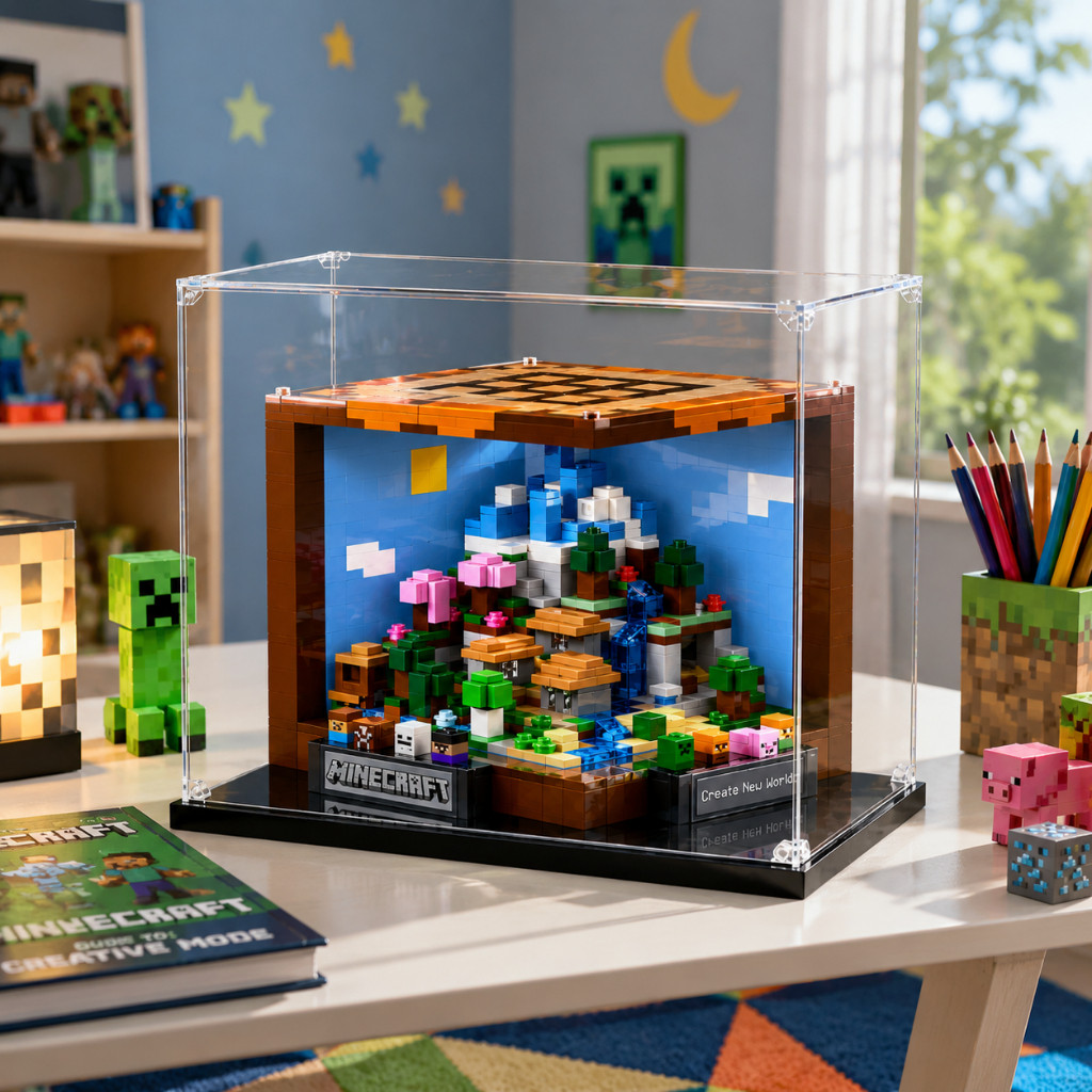 🚀 กล่องใส่เลโก้ Lego 21265 Minecraft กล่องอะคริลิคใส ตู้โชว์โมเดลมายคราฟ ใส่ Labubu กันฝุ่น